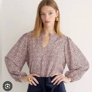 J Crew Womens Puff Sleeve Crepe Satin Blouse Fall Autumn Floral Size Large Tall